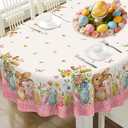 Easter Tablecloth 60x120 Inch, Farmhouse Cute Bunny and Eggs Table Cloths for Easter Home Kitchen Dining Decorations-Oval