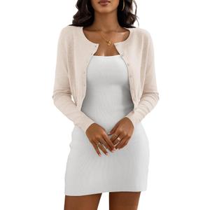 Cropped Cardigan Sweaters for Women Crew Neck Knit Bolero Shrugs (Beige, M)