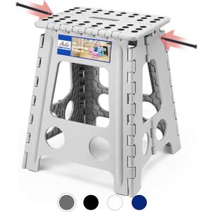 ACKO Folding Step Stool Foldable 16 Inch 400 lbs Capacity, Plastic Stools for Adults and Kids, Collapsible Stools for Kitchen, Stepping Stool with Handle(Grey) (Gray)