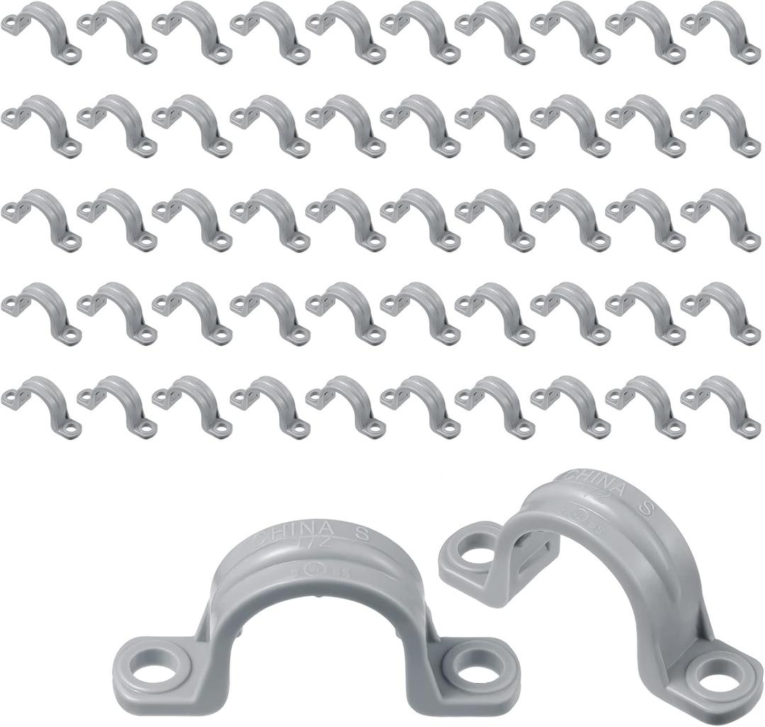 Demissle PVC Conduit Clamp 2 Hole Straps Heavy Duty Grey Plastic Conduit Strap U Clip Mounting Bracket for Cables(100 Pcs,1/2 Inch)