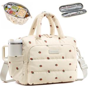 LOVEVOOK Insulated Lunch Bag Women,Puffer Lunch Cooler Box with Utensil Bag, Size: Large - 13L
