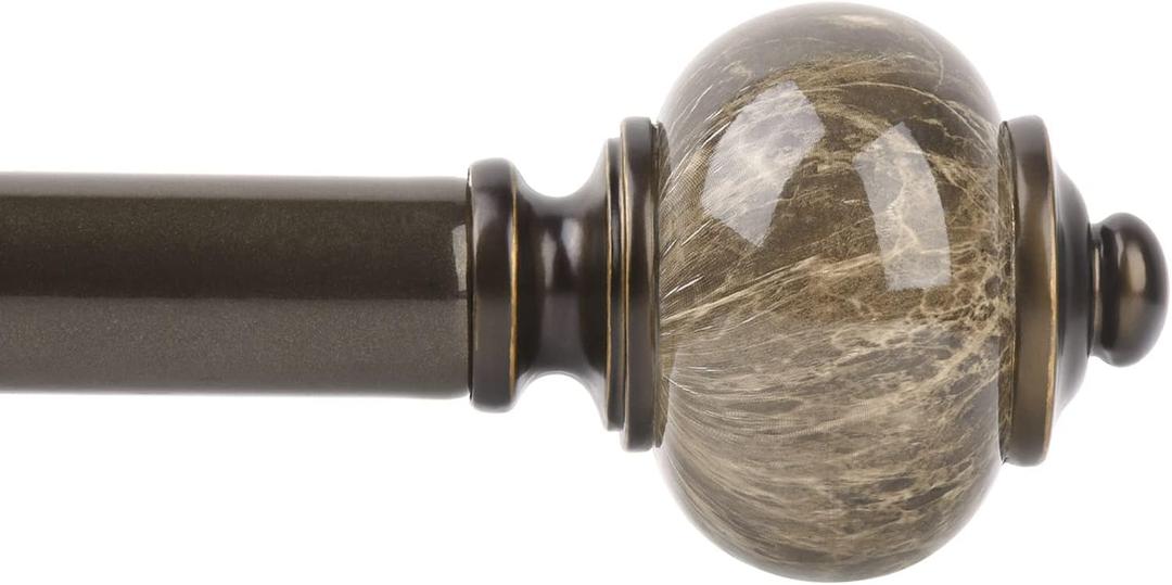 KAMANINA 1 Inch Curtain Rods for Windows 66 to 120 Inches Bronze Heavy Duty Curtain 32 to 120 (2.6-10ft), Adjustable Long Drapery Rods with Marbled Finials