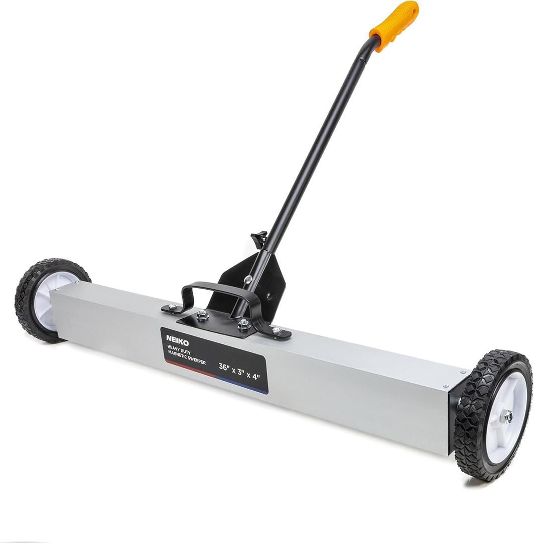 NEIKO 53418A 36-Inch Magnetic Pickup Sweeper with Wheels, Adjustable Handle, and Floor Magnet, Heavy-Duty Magnet to Pick Up Nails, 55-Pound Capacity