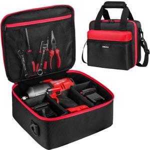 Impact Wrench Case Compatible with Milwaukee 2967-20/ Dewalt DCF900B/DCF891B/DCF961B/DCF899B Impact Wrench Kit,Tool Bag Compatible with Milwaukee Impact Battery and Charger,Bag Only (Black red)
