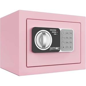 PATRON small safe box with key，mini safe for money，small coin safes for home with code，0.236 Cubic Feet Pink