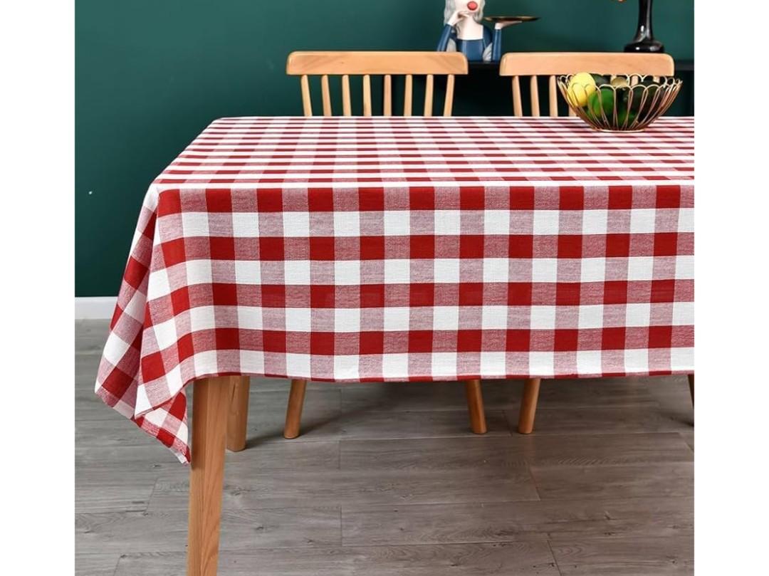 Yofori Gingham Table Cloth for Rectangle Tables Green Checkered Plaid Tablecloth Heavy Duty Cotton Blend Washable & Wrinkle Table Cover for Outdoor Kitchen Dining Picnic Camping (60x84 Inch)