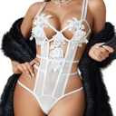 Avidlove Women Sexy Lingerie One Piece Babydoll Strappy Bodysuit Lingerie for Bride Slutty Outfits White Small (White, S)