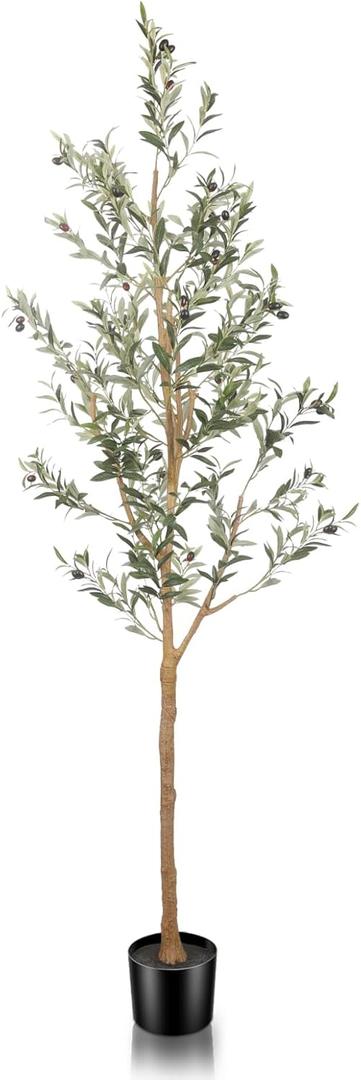 Faux Olive Tree 7ft -Tall Fake Olive Trees Artificial Indoor with Planter - Large Faux Olive Branches and Fruits Fake Olive Plants for Office House Living Room Home Decor