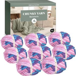 Jumbo Chunky Yarn for Hand Knitting - Super Thick Chenille Chunky Yarn for Crocheting - Extra Soft Bulky Fluffy Blanket Big Yarns 8 Jumbo Pack (27yds, 8 oz Each Skein)
