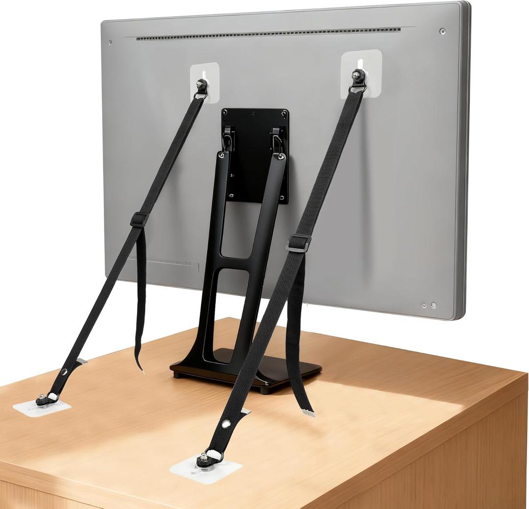 2 Pack Adjustable TV Safety Straps for Flat Screen, No-Drill Adhesive Anti-Tip TV Furniture Anchors for Baby Proofing, Premium TV Stabilizer Earthquake Straps for Furniture, Cabinet, Bookshelf