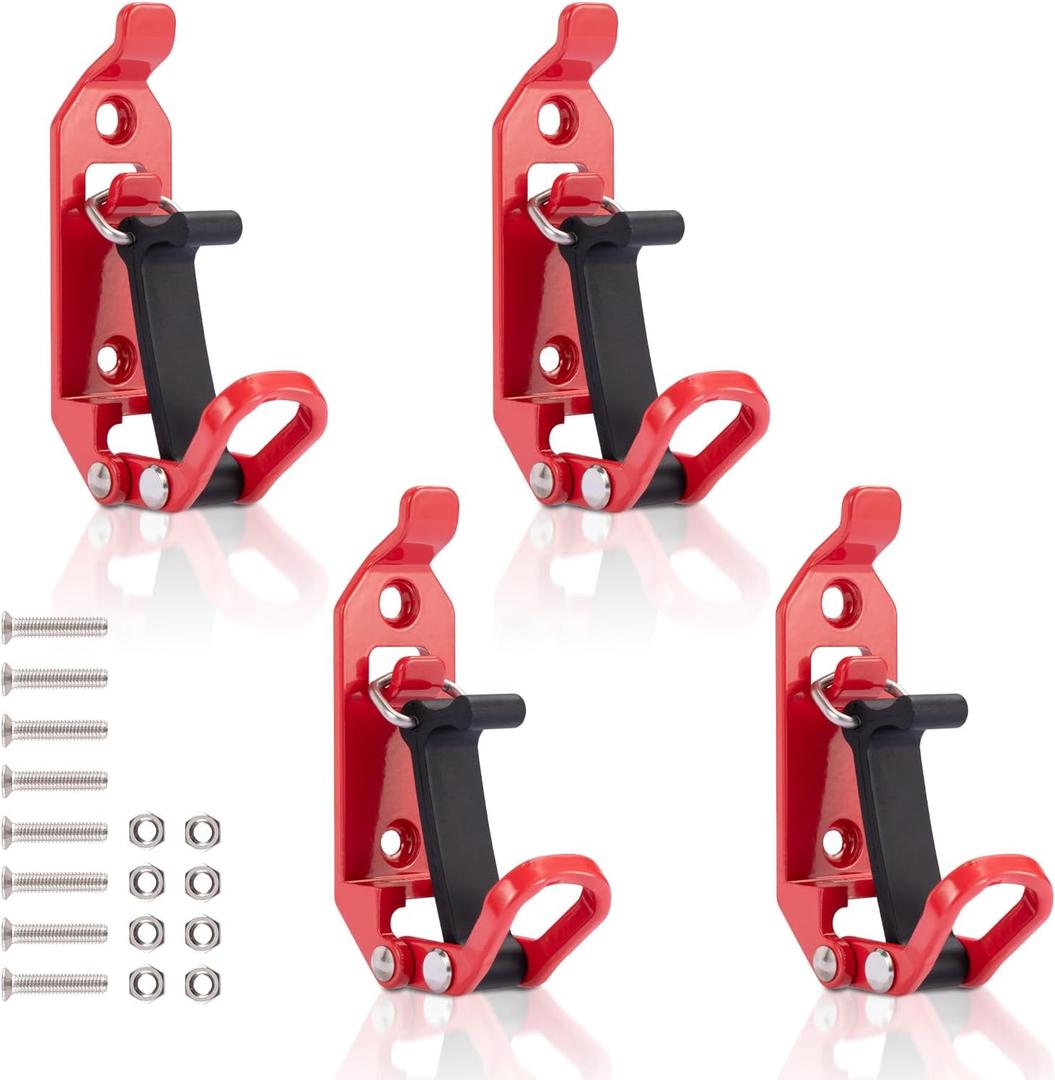 4Pcs Shovel Mount for Roof Rack Red, Heavy Duty Shovel Holder for Truck, Metal Rubber Clamps, Wall Mounting Brackets, Quick Release Axe Holder Mount Kit Car Accessories/Truck