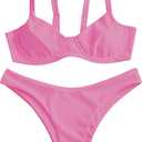 ZAFUL Women's Ribbed Underwire Bikini Set High Cut Colorblock V Notch Swimwear Printed High Leg Swimsuit
