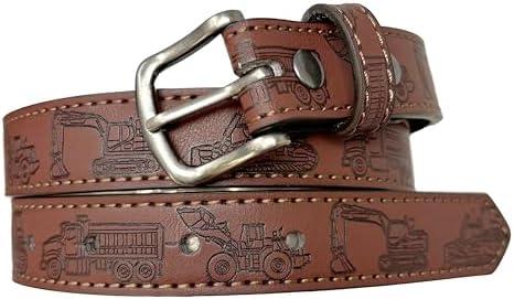 BC Belts Kids Leather Belt Strap and Metal Buckle 1" Wide with Snaps - Construction Excavator Bulldozer Dinosaurs T-Rex, Size: Small (20-23" Waist)