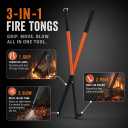 41" Heavy Duty Fire Pit Tongs & Log Grabber - Extra Long Steel Fireplace Poker Stick - Outdoor Campfire Accessories for Wood Burning Stove, Bonfire, Chiminea, Indoor Hearth, Charcoal & Firewood Claw