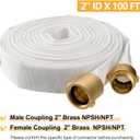 Fire Hose, 2" ID X 100 FT, Single Jacket TPU, 750 PSI Burst Pressure, Industrial Fire Hose with NPSH/NPT Brass Couplings for Indoor Use