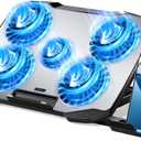 AIMIUZI Laptop Cooling Pad, Gaming Laptop Cooler with 5 Quiet Fans for 12-15.6 Inch, Laptop Cooling Stand with 5 Height Adjustable, 2 USB Ports, Phone Stand