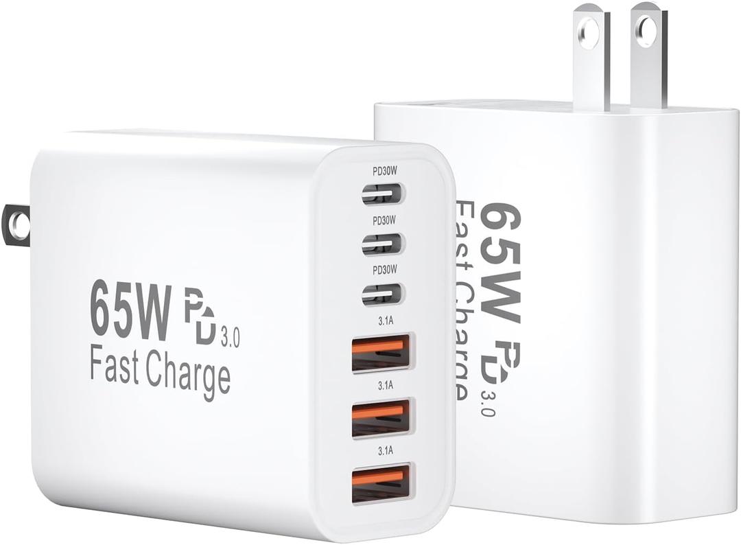 USB C Fast Charger Block, iPhone Charger Fast Charging Blocks 65W Multi Port Charger 6-Ports PD & QC Charging Cube Brick Power Adapter Type C Wall Chargers for iPhone 17/16/15/14/13/12 Pro Max, iPad