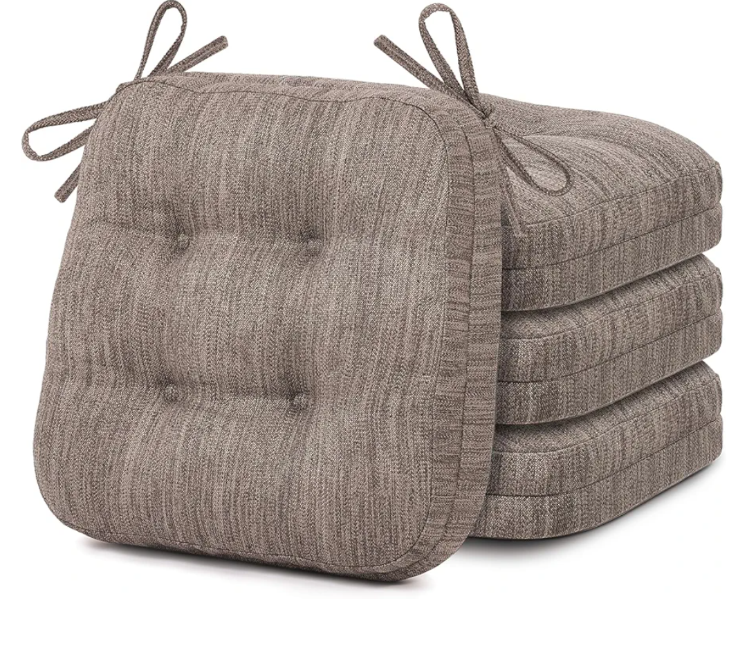 Shinnwa Kitchen Chair Cushions Set of 4, Dual-Layer Memory Foam Dining Chair Cushions, Patented Design Seat Pads with Ties, 16.5 x 16.5 x 3.5in, 4 Pack, Light Brown