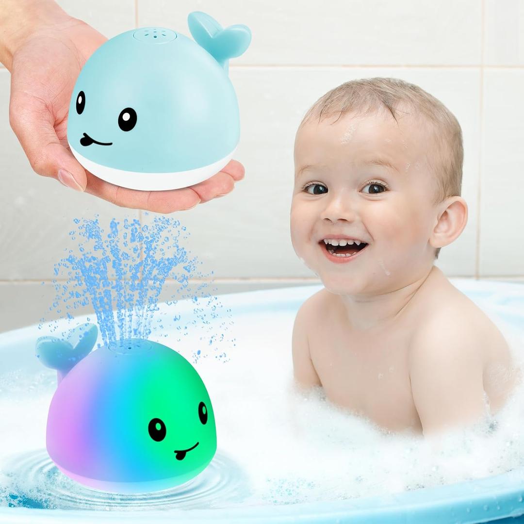 Gigilli Baby Bath Toys, Bath Toys for Kids Ages 1-3, 1 2 3 Year Boy Girl Gift Christmas Stocking Stuffers for Babies 6-12-18 Months Light Up Whale Bath Toy Sprinkler Toddler Birthday Bathtub Water Toy,  Blue