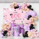 MEHOFOND Halloween Little Boo Baby Shower Decorations for Girl, a Little Boo is Almost Due Baby Shower Banner Decorations, Pink Black Purple Balloon Garland Kit, Ghost Pumpkin Halloween Party Decor (Pinlk)