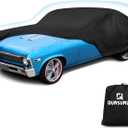 QUNSUNUS Waterproof Car Cover for Chevy Nova 2-Door 1968-1979, Outdoor Car Covers with Zipper, All Weather Cover with Straps and Elastic Edges for Wind, Sun, UV and Dust Protection