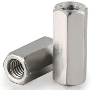 2 x 2PCS M10 X 1.5-Pitch 45mm Length 304 Stainless Steel Metric Hex Coupling Nut