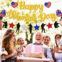 2 x Happy Veterans Day Banner Thank You Veterans Theme Party Decorations America Patriotic Military Army Soldier Heroes Theme Veterans Day Party Supplies Glitter Gold