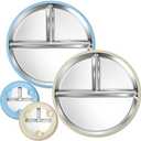 BUSOHA 2 Pack Stainless Steel Kids Plate with Suction - 9” Divided Toddler Baby Plates with Silicone Sleeves Non-Slip 2-in-1 Anti Breakage Metal Toddler Bowls Microwave Dishwasher Safe