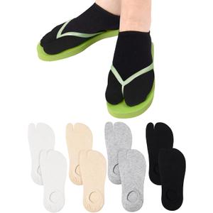 Sintege 4 Pairs Flip Flop Tabi Socks Set 2 Toe Low Cut Elastic Japanese Split Toe Ankle Crew Athletic Short Socks for Men Women Supplies
