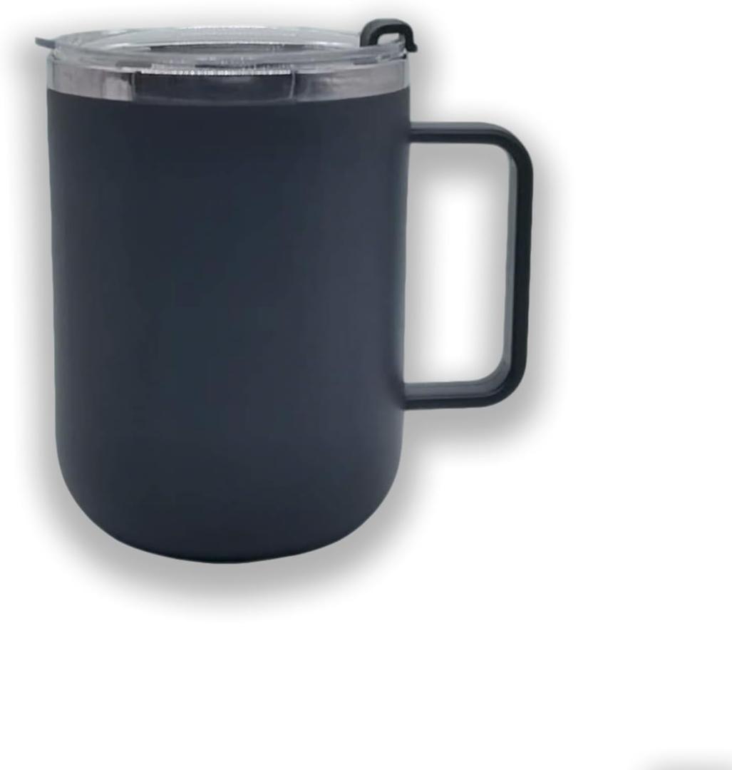 Stainless Steel Drinking Cup with Lid, 500ml (17oz) Mug - Leakproof, Straw & Sip Lid, Classic Black