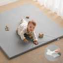 Blissful Diary Vegan Leather Baby Play Mat, 50x50 Thicken Foam Cushioned & Waterproof Playpen Mat for Infants and Toddlers, Stylish and Just Wipe-Clean Playmat for Baby Play on Floor, Light Gray