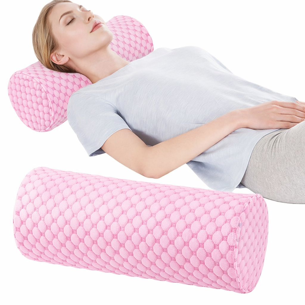 Bespilow Small Neck Roll Pillow,Say Goodbye to Neck Pain, Cervical Memory Foam Pillow for Tension Muscle Relief, Contour Support, Shoulder Pain Relaxer with Breathable Pillowcase, Odorless, Pink