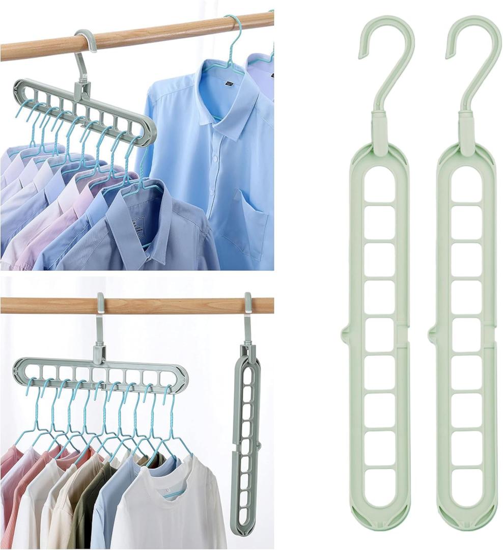 Hangers Space Saving - Plastic Collapsible Hanger Organizer for Shirt - Closet Hangers Space Saver with 9 Holes - Magic Foldable Clothes Hangers Space Saving for Wardrobe, 2 Pcs