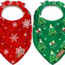 3 x Christmas Dog Bandanas 2 Pack Washable Soft Cotton Christmas Tree & Snowflakes Scarf Multiple Sizes Offered Premium Durable Fabric Adjustable Fit for Small, Large & Extra Large Dogs