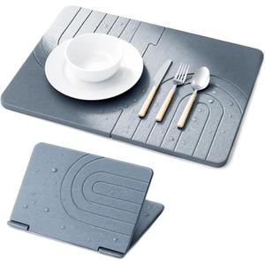 Small Stone Drying Mat for Kitchen Counter 18"x13", Misty Gray,Diatomaceous Earth Quick Dry Foldable Dish Drying Mat, Eco-Friendly Minimalist Design for Modern Homes