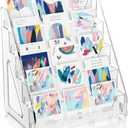 FileCntr 5 Tier Acrylic Card Display Stand, Clear Display for Greeting Cards, Sports Cards, Postcards, Stickers & Brochures