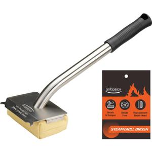 Grill Brush Bristle Free-Steam Grill Brush for Outdoor Grill for Barbecue,for Cast Iron Grates,Grill Cleaning Brush with Replacement Pads,Grill Cleaner (Handle+Pads)