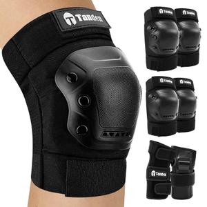 Skate Protective Gear Adult Knee and Elbow Pads for Roller Skating Pads Adult, Skateboard Knee Pads Elbow Pads Wrist Guards (Adult (14+ years), Black)