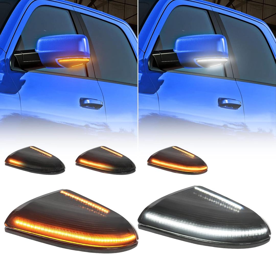 SUPAREE Sequential Switchback Front Mirror Turn Signal Puddle Light Amber, LED Side Marker Lamp White fit for 2009-2018 Do-dge R-am 1500 for R-am Replace 68064949AA/48AA