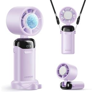 KIMMOO Handheld Portable Turbo Fan with Ice Cooler, Powerful 21000 RPM, Speed (1-199), Up to 14Hrs Cooling, Rechargeable Personal Fan, Small Pocket Hand Fans for Travel/Outdoor/Home/Office (Purple)