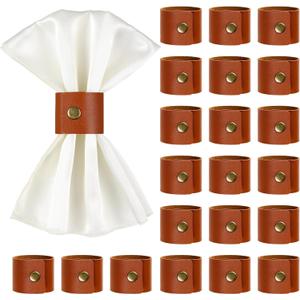 LemonRoad 40 Pcs Brown Leather Napkin Rings Bulk Vintage PU Buckle Napkin Holder for Farmhouse Dinner Party Wedding Birthdays Table Decoration