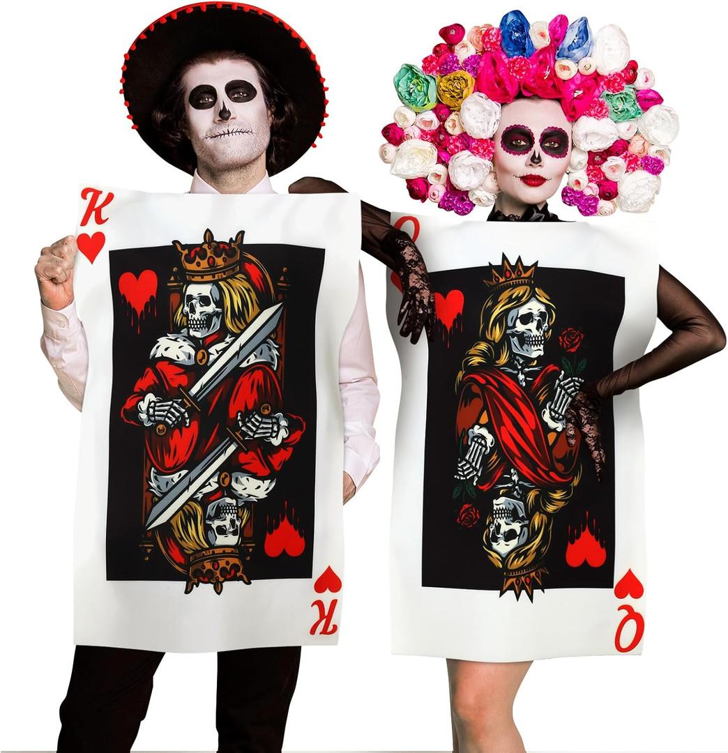 HooLing 2 Pcs King Queen Couples Halloween Costumes for Adults 20 x 30 Inches Poker Card Couples Costume for Adults Apparel Accessories for Halloween Cosplay Dress up Party