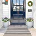 OLANLY Beige and Black Striped Rug 2' x 3' (24" x 36")  Washable Cotton Doormat for Indoor Outdoor Use, Layered Front Porch Rug for Entryway, Kitchen, Patio