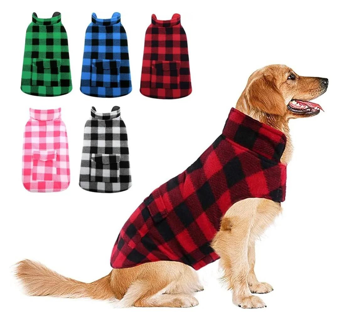 ASENKU Dog Winter Coat, Fleece Doggie Jacket Plaid Reversible Vest Waterproof Windproof Cold Weather Clothes for Small Medium Large Dogs(Red, M)