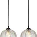 Globe Pendant Light Clear Ribbed Glass Hanging Lights for Kitchen, 22cm/8.66"