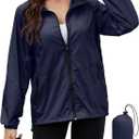 PITINAN Lightweight Rain Jacket Women Packable Wind Breaker Light Rain Jacket Women Waterproof Travel Raincoat S-XXL (Blue, S)