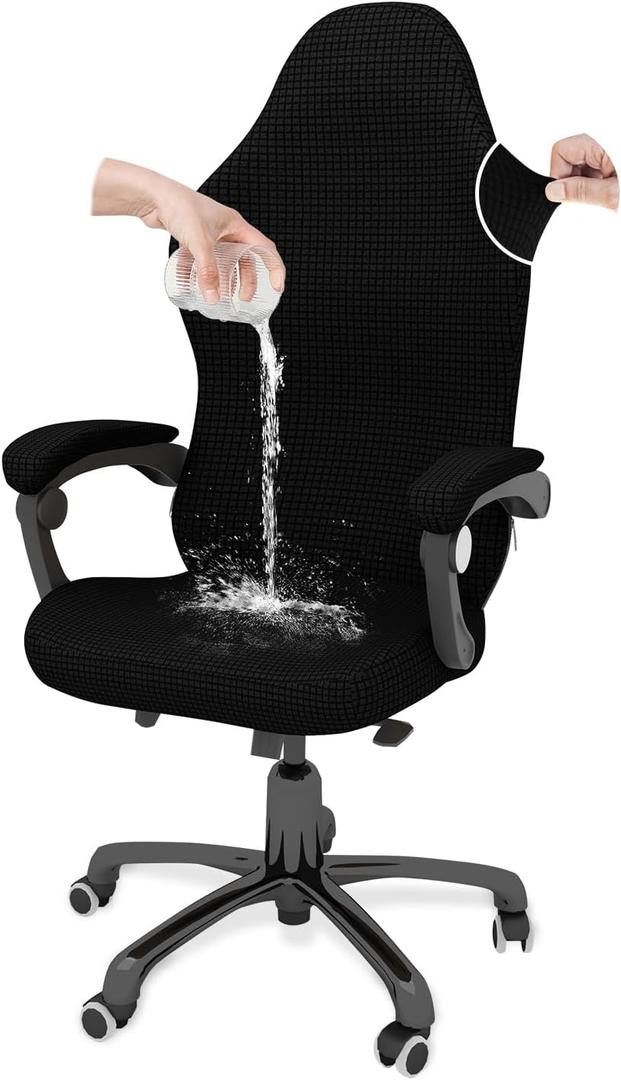 Gaming Chair Cover Waterproof Cat Scratch Proof , Stretch Gaming Chair Seat Cover with Armrest Breathable for Big and Tall, Anti Scratch Pet Resistant Guard for Reclining Racing Game Chair - Black