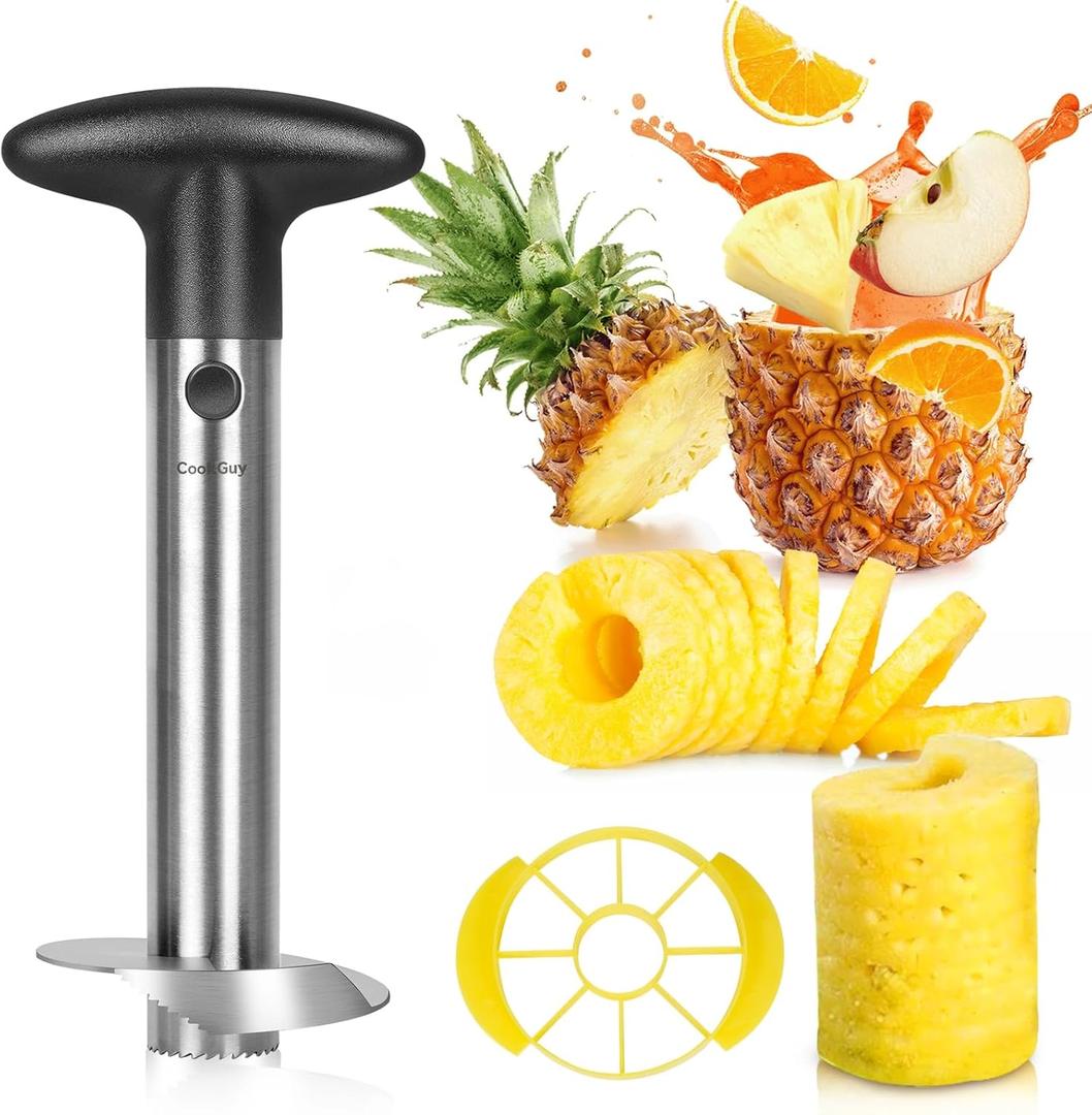 Cook Guy Pineapple Corer and Slicer Set - Includes Reinforced Stainless Steel Pineapple Cutter, Plastic Pineapple Divider - Easy Core Removal and Cutting Tool