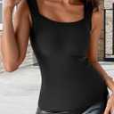 Women's Built-in Bra Tank Top U Neck Seamless Fitted Top Slim Fit Sleeveless Workout Shapewear Outfit, Small Black
