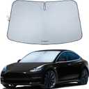 Magnelex Tesla Windshield Sun Shade (Model 3/Y), Reflective Polyester Blocks Heat & Sun, Foldable Car Window Sun Blocker, Mirror Cut-Out, Fade-Resistant Sunshade, Tesla 3 Accessories